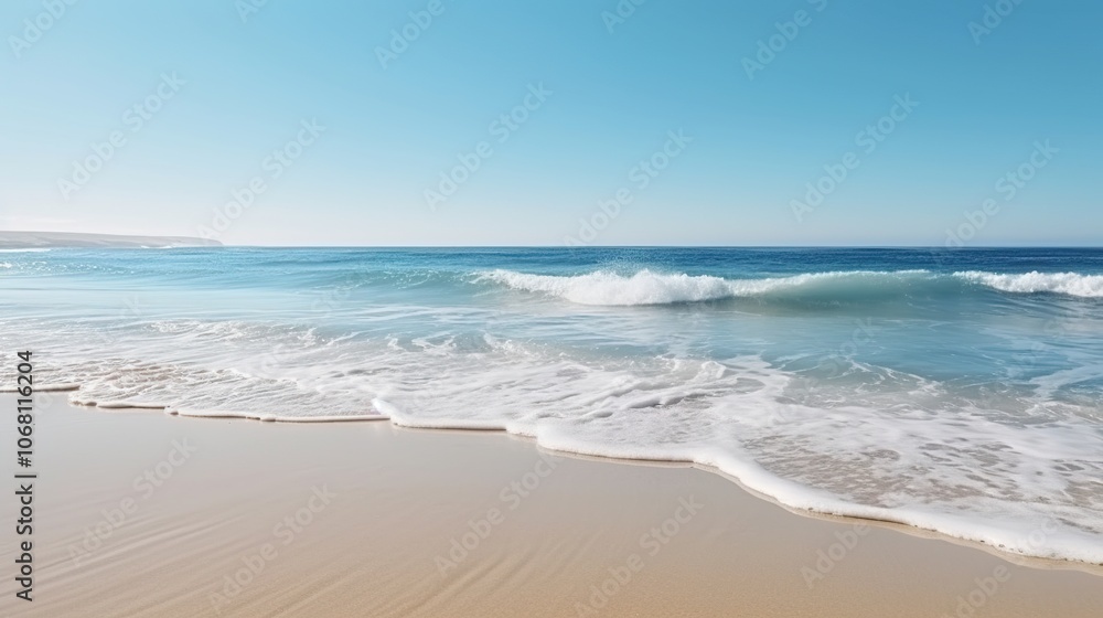 Calm Ocean Waves on Sandy Beach under Clear Sky Calm Ocean Waves on Sandy Beach under Clear Sky