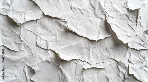 Close-up of a crumpled white paper background with abstract texture and a textured surface.