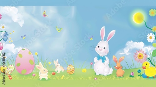 Easter border background offers a charming and festive look. A delightful display of springtime celebration