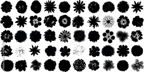 Tree top view vector silhouette collection in various styles. Perfect tree top for architectural plans, landscape design, and environmental presentation, offering diverse tree canopy shapes