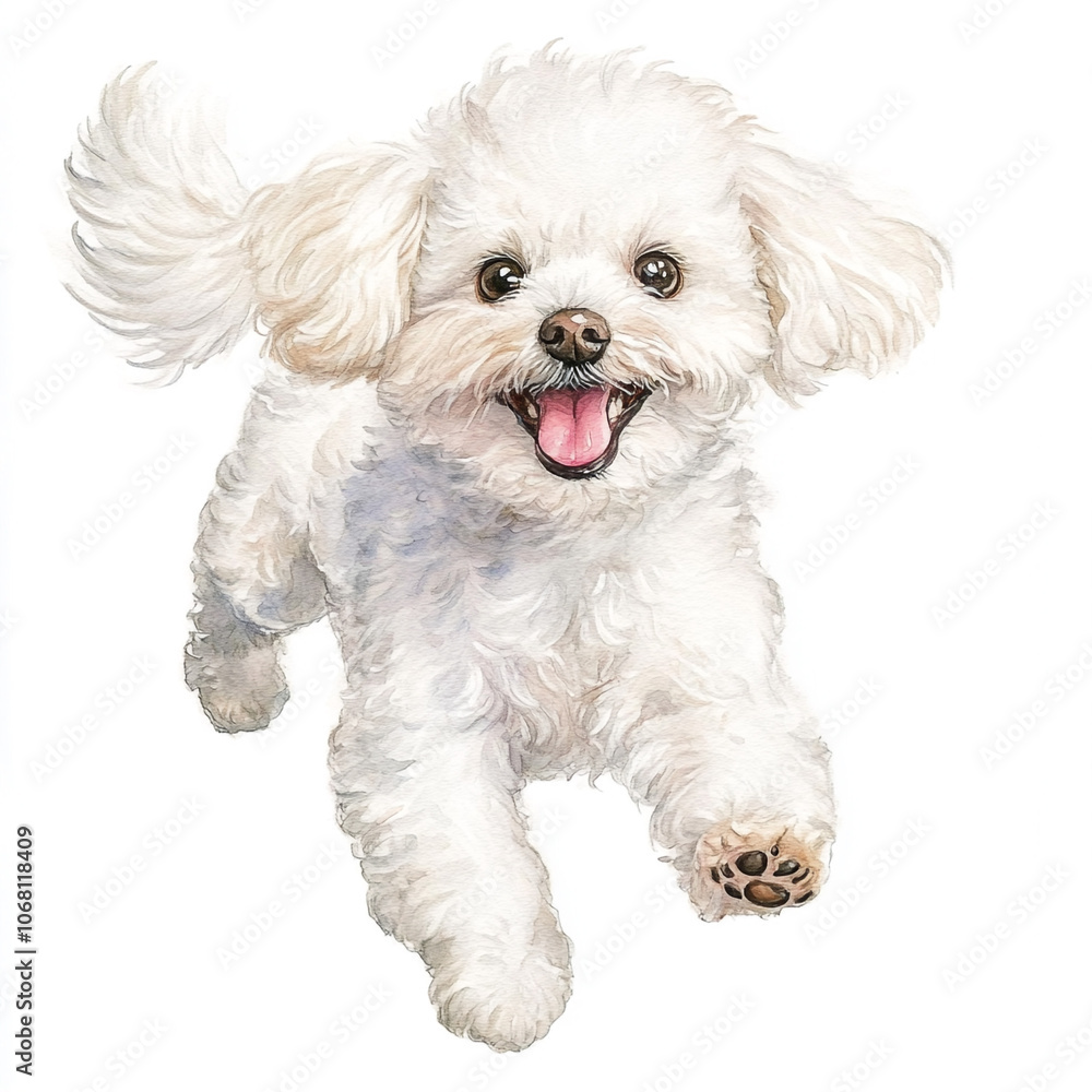 Obraz premium Bichon Frise Joyfully Running After A Toy Full Body