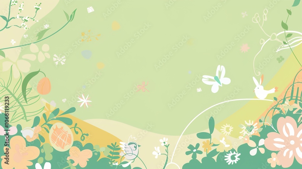 Easter border background offers a charming and festive look. A delightful display of springtime celebration Easter border background offers a charming and festive look. A delightful display of springtime celebration