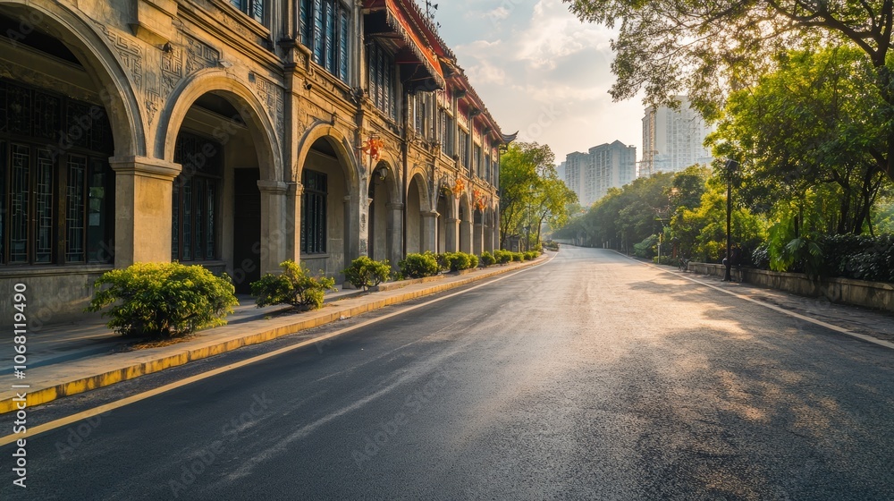 Obraz premium Empty road near vintage building in chongqing