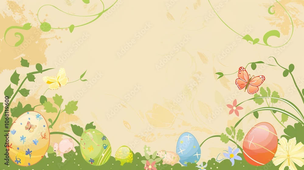 Easter border background offers a charming and festive look. A delightful display of springtime celebration Easter border background offers a charming and festive look. A delightful display of springtime celebration