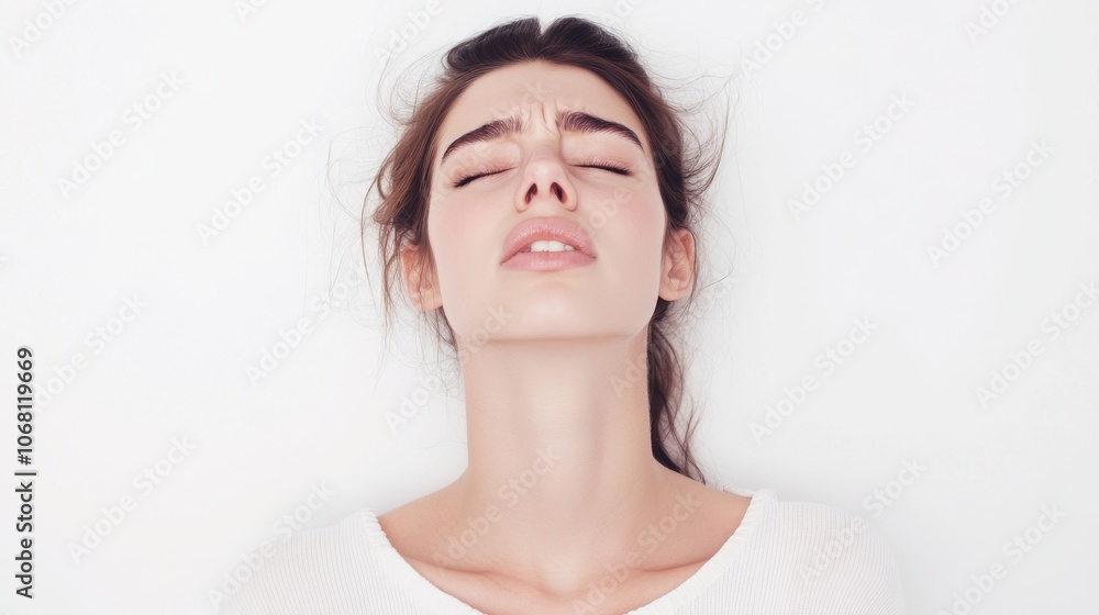 lifestyle medical stock photo, woman experiencing dental pain, candid expression of discomfort, professional skincare photography style, subtle shadows, minimalist composition, pristine white lifestyle medical stock photo, woman experiencing dental pain, candid expression of discomfort, professional skincare photography style, subtle shadows, minimalist composition, pristine white