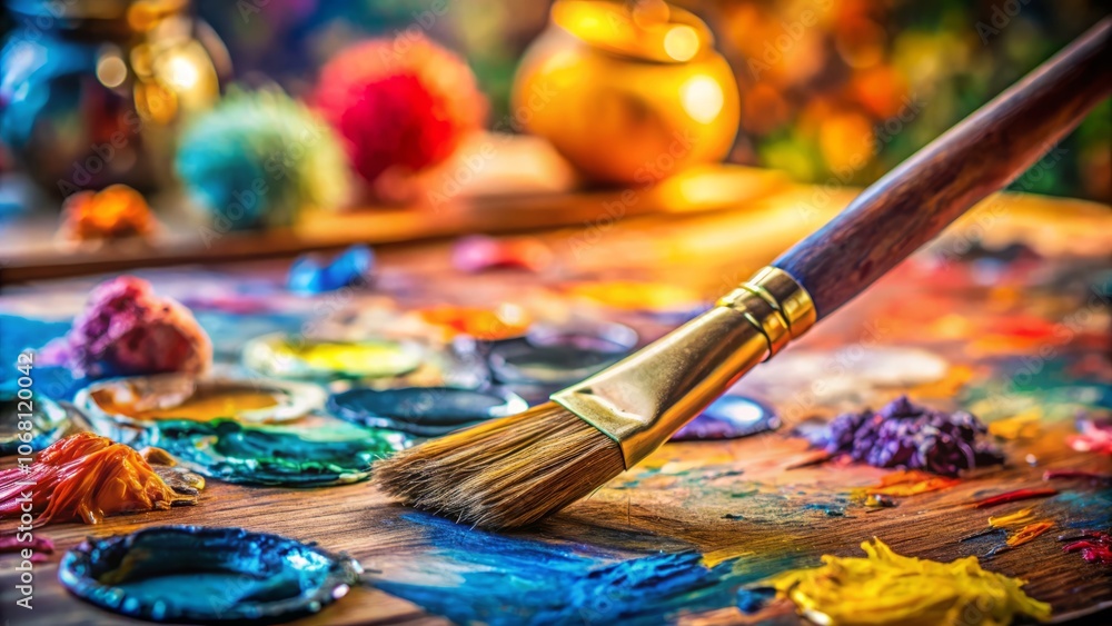 Vibrant Oil Paint Brush on Colorful Palette with High Depth of Field Capturing the Essence of Artistic Creativity and Inspiration for Paint Lovers and Art Enthusiasts Vibrant Oil Paint Brush on Colorful Palette with High Depth of Field Capturing the Essence of Artistic Creativity and Inspiration for Paint Lovers and Art Enthusiasts