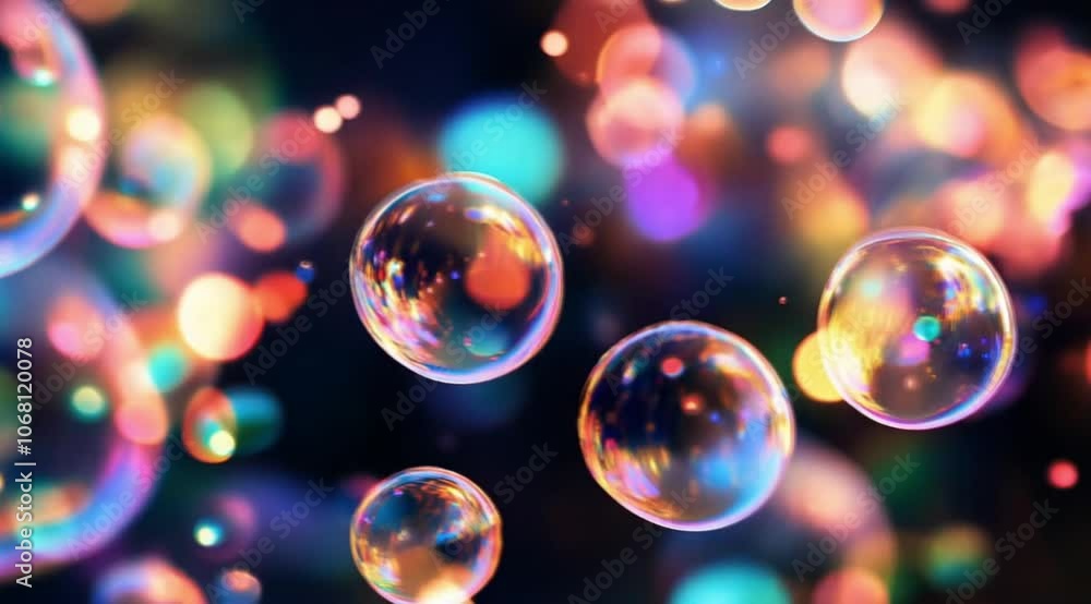 Close up scene of floating soap bubbles, Camera slow motion with different angles Close up scene of floating soap bubbles, Camera slow motion with different angles