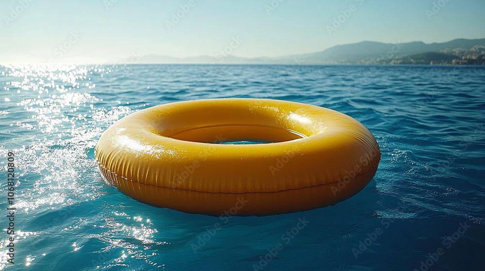 colorful inflatable ring floats peacefully on a calm blue pool, symbolizing relaxation, carefree moments, and the playful spirit of summer. Ideal for vacation and leisure imagery colorful inflatable ring floats peacefully on a calm blue pool, symbolizing relaxation, carefree moments, and the playful spirit of summer. Ideal for vacation and leisure imagery