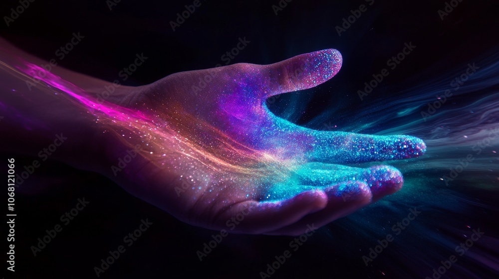 artistic hand creating galaxy, iridescent pastel smears, magical dust particles, rainbow color swirls, dark cosmic backdrop, intimate creative photography, ethereal light scatter artistic hand creating galaxy, iridescent pastel smears, magical dust particles, rainbow color swirls, dark cosmic backdrop, intimate creative photography, ethereal light scatter