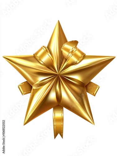 Gold star gift bow ribbon on transparent or white background