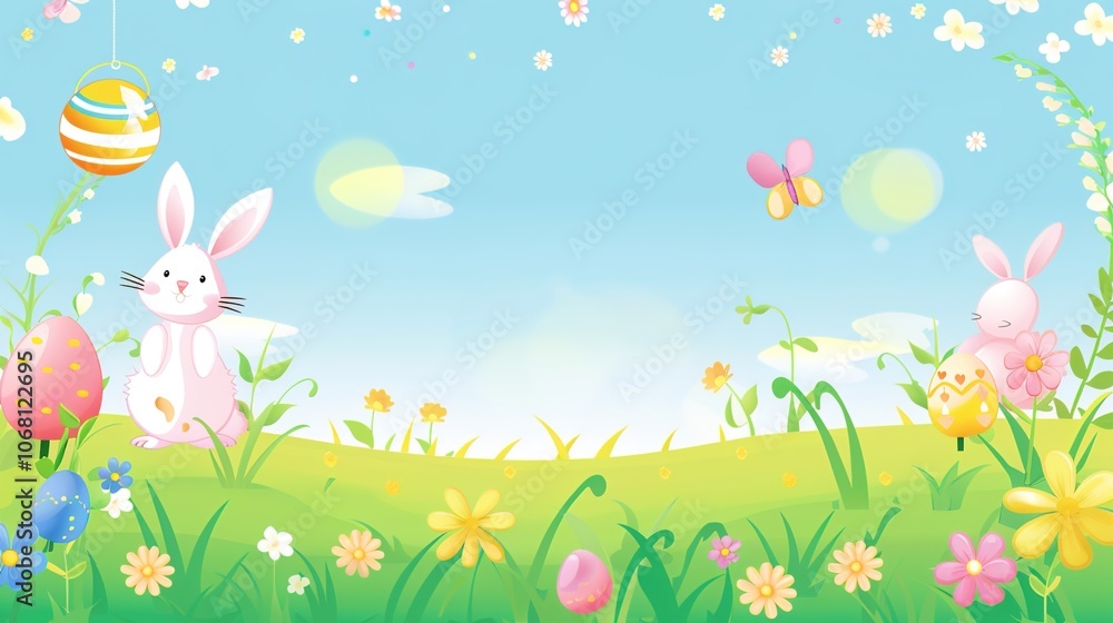 Easter border background offers a charming and festive look. A delightful display of springtime celebration Easter border background offers a charming and festive look. A delightful display of springtime celebration