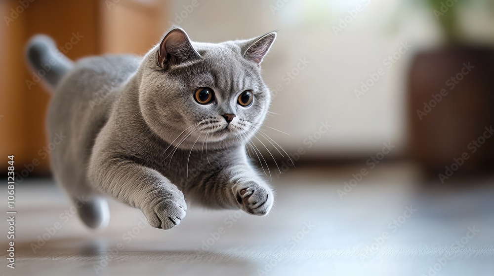 Cute british cat playing and having fun on the floor ready to jump and hunt british shorthair breed Cute british cat playing and having fun on the floor ready to jump and hunt british shorthair breed