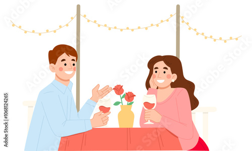 Romantic dinner couple cartoon illustration