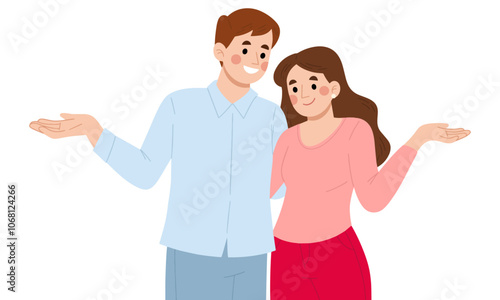 Illustration of a happy young couple hugging each other