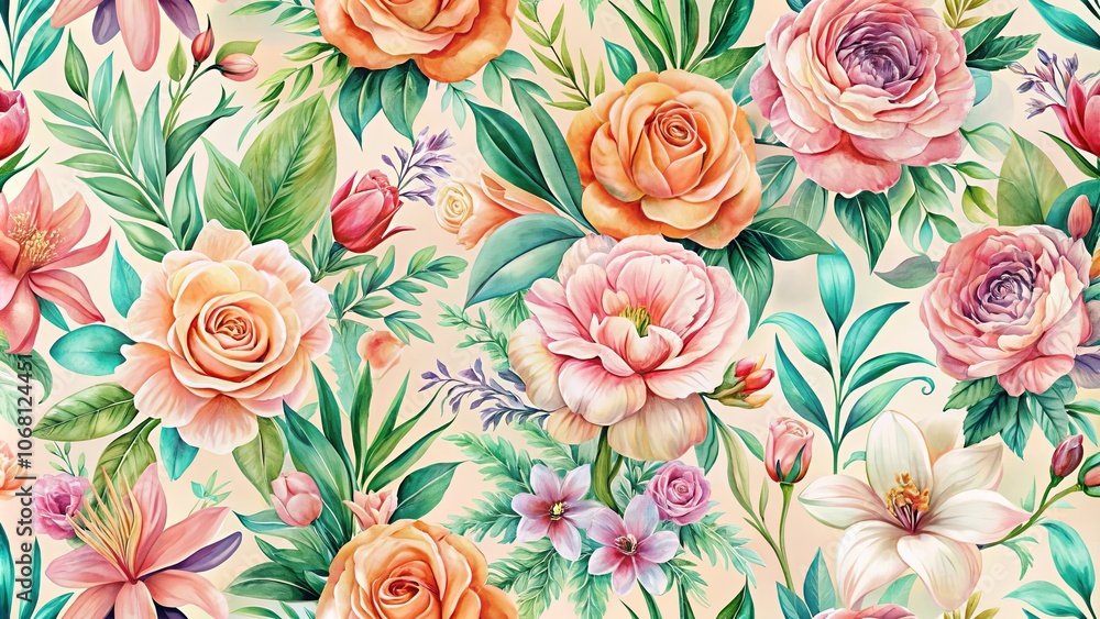 A Vivid Tapestry of Delicate Blossoms and Lush Foliage, Intertwined in a Symphony of Vibrant Hues and Artistic Flourishes A Vivid Tapestry of Delicate Blossoms and Lush Foliage, Intertwined in a Symphony of Vibrant Hues and Artistic Flourishes