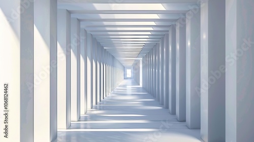 3D Rendering of White Geometric Tunnel - a captivating and futuristic visual. The white geometric tunnel creates an engaging and immersive experience.