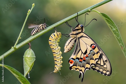 Metamorphosis of the Swallowtail - Papilio machaon - butterfly
