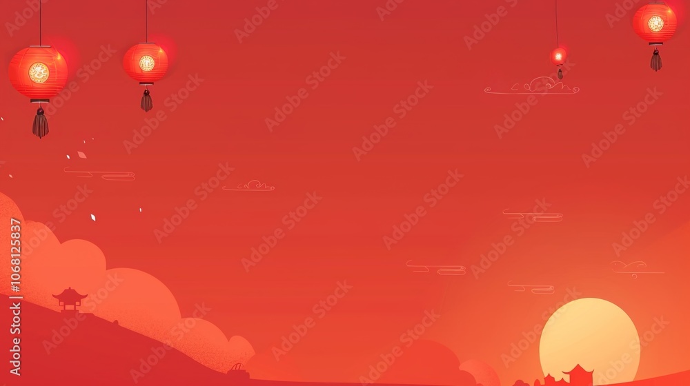 Red New Year border background creates a festive and vibrant atmosphere. A charming display of celebration and color Red New Year border background creates a festive and vibrant atmosphere. A charming display of celebration and color