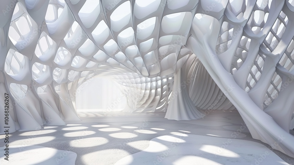 3D Rendering of White Geometric Tunnel - a captivating and futuristic visual. The white geometric tunnel creates an engaging and immersive experience. 3D Rendering of White Geometric Tunnel - a captivating and futuristic visual. The white geometric tunnel creates an engaging and immersive experience.