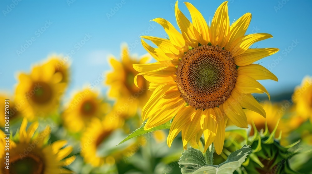 A Field of Vibrant Sunflowers Bathed in Bright Sunshine Beneath a Clear Blue Sky A Field of Vibrant Sunflowers Bathed in Bright Sunshine Beneath a Clear Blue Sky