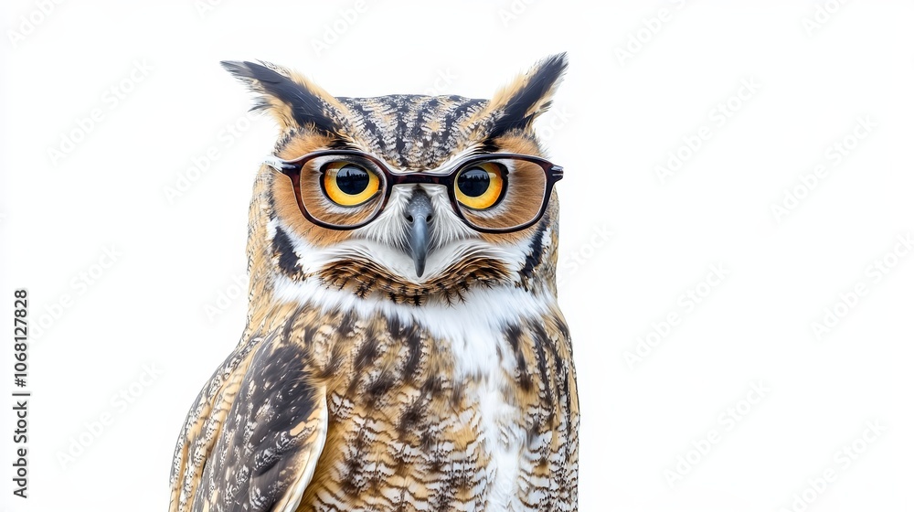 Wise old owl wearing glasses isolated on a white background Wise old owl wearing glasses isolated on a white background