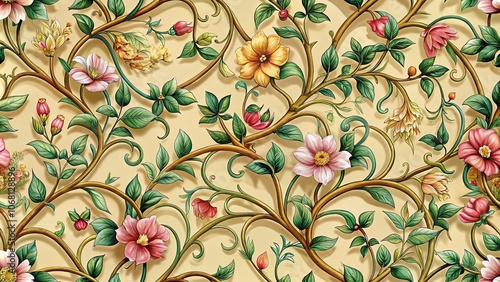 Wallpaper Mural A delicate intertwining of vibrant flora, showcasing the graceful beauty of nature in a harmonious arrangement of leaves, blossoms, and delicate stems. Torontodigital.ca