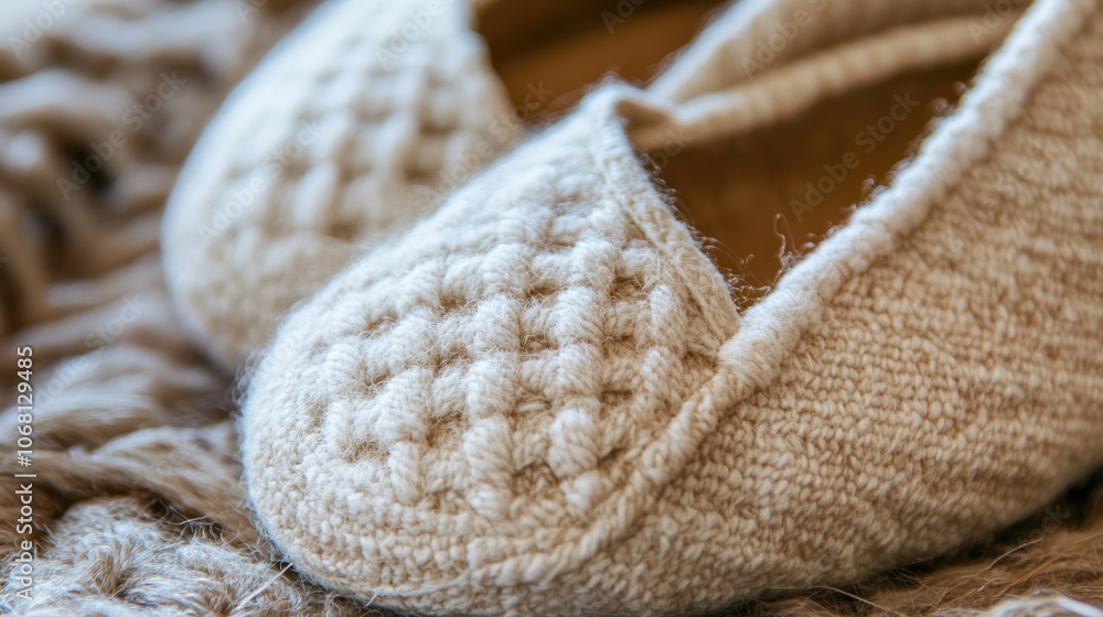 Simple fabric slippers with stitched details, close-up of texture Simple fabric slippers with stitched details, close-up of texture