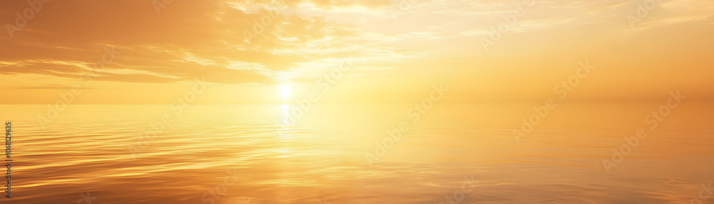 Golden sunset over a calm sea, clear weather, warm glow on the horizon Golden sunset over a calm sea, clear weather, warm glow on the horizon