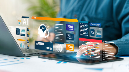 Data analysts who use AI technology to work with data analysis tools, Chatbots, Chat with AI. Using AI smart robot technology to help solve problems in creating something.