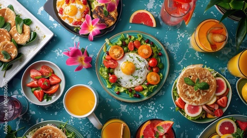 Wallpaper Mural A Colorful Brunch Spread Featuring Fresh Ingredients and Refreshing Drinks to Savor Together Torontodigital.ca