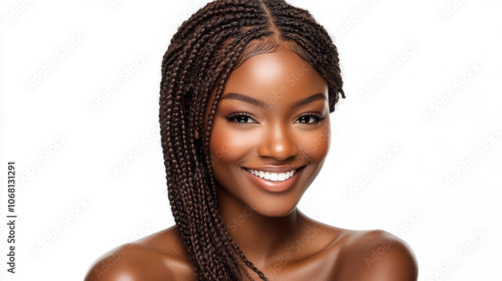 Beautiful Black Woman with Box Braids Smiling Portrait Beautiful Black Woman with Box Braids Smiling Portrait