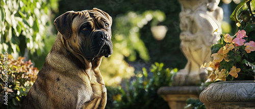 Bullmastiff Dog Guarding The Entrance To A Garden - Loyal Guardian of the Garden photo