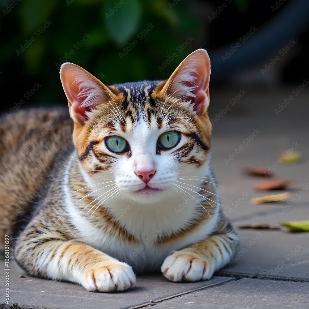 Fototapeta premium A real adorable cat cute cat standing full body looking at camera
