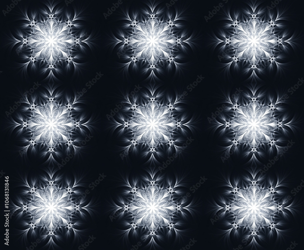 Seamless snowflake pattern in dark background, intricate design for winter decorations Seamless snowflake pattern in dark background, intricate design for winter decorations