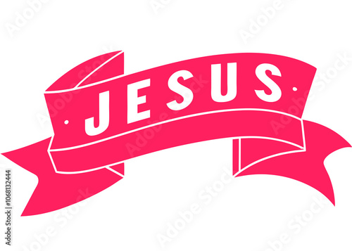 Jesus Typography Vector Design with Ribbon | Christian Religious Graphic Element