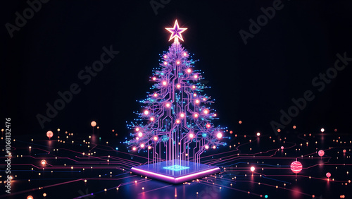 Digital cyber christmas tree, it technologies . Generative AI