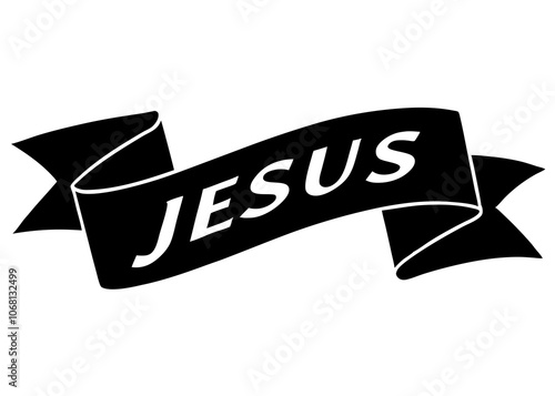 Jesus Typography Vector Design with Ribbon | Christian Religious Graphic Element