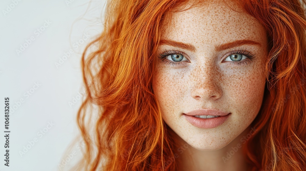 Beautiful Redhead Woman Freckles Green Eyes Portrait Closeup Beautiful Redhead Woman Freckles Green Eyes Portrait Closeup