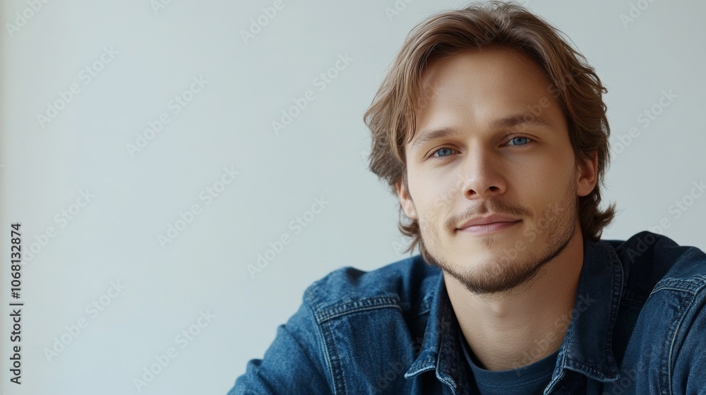 Confident Young Man Portrait Denim Jacket Casual Studio Shot Confident Young Man Portrait Denim Jacket Casual Studio Shot