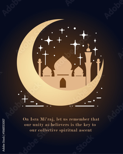 Isra and mi'raj Islamic Mosque in the moon design for gradient color