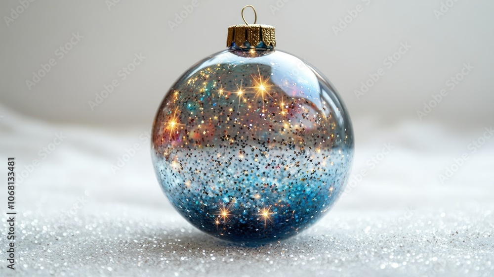 A crystal-clear glass ornament filled with glittering stars, isolated on a white background. A crystal-clear glass ornament filled with glittering stars, isolated on a white background.