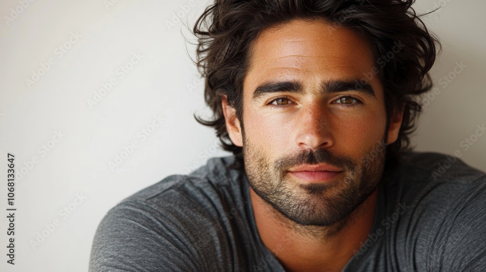 Obraz premium Handsome Man Portrait Serious Expression Casual Wear Studio Shot