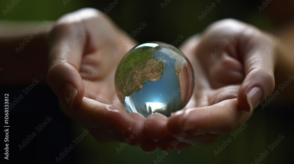 Crystal Globe in Hands Illustrating Earth Protection Crystal Globe in Hands Illustrating Earth Protection