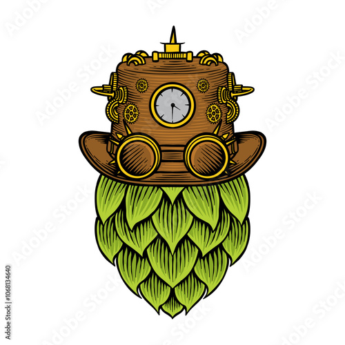 illustration of hops wearing a steampunk style hat