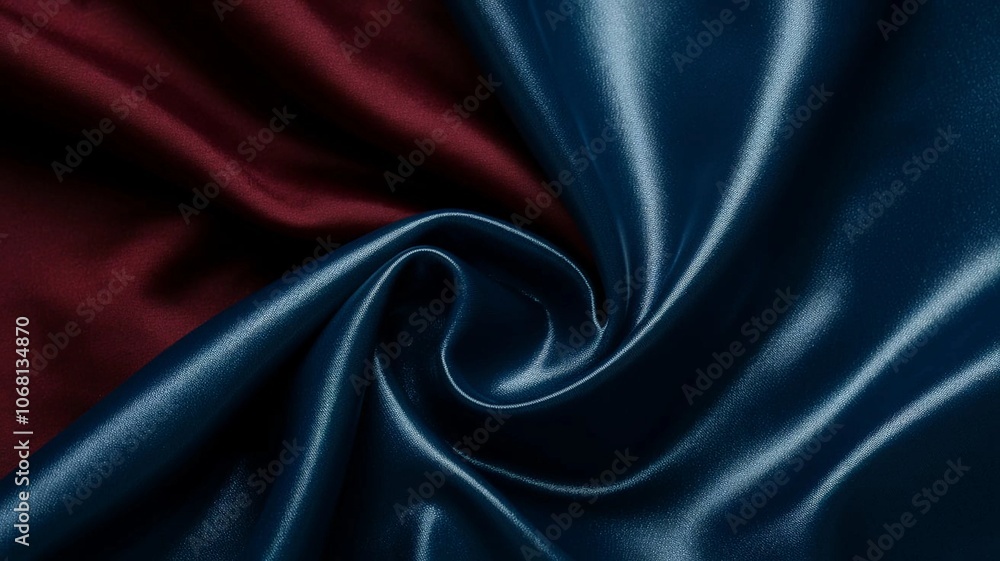 Fototapeta premium A photo of a shiny blue fabric texture against a silk background. The fabric has a smooth, shiny surface and is draped over a curved surface 