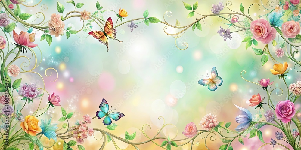 A Springtime Tapestry of Delicate Blooms and Flitting Butterflies, Enchanting the Eye with Soft Hues and Graceful Curves A Springtime Tapestry of Delicate Blooms and Flitting Butterflies, Enchanting the Eye with Soft Hues and Graceful Curves