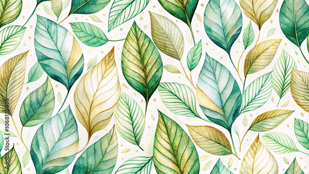 A Watercolor Tapestry of Lush Greens and Golden Hues, Intertwined and Layered, Creating a Vibrant and Textural Botanical Pattern A Watercolor Tapestry of Lush Greens and Golden Hues, Intertwined and Layered, Creating a Vibrant and Textural Botanical Pattern