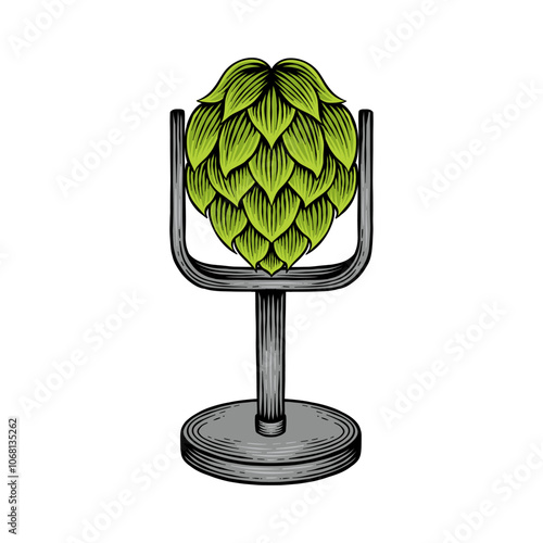 colored illustration of green hops combined with a microphone