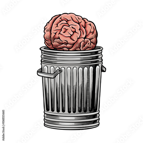 illustration of a brain coming out of a trash can