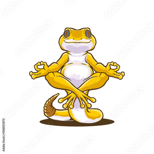 illustration of a yellow gecko meditating
